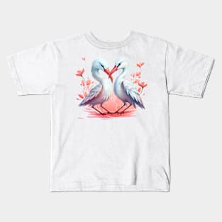 Valentine Kissing Albatross Bird Couple Kids T-Shirt